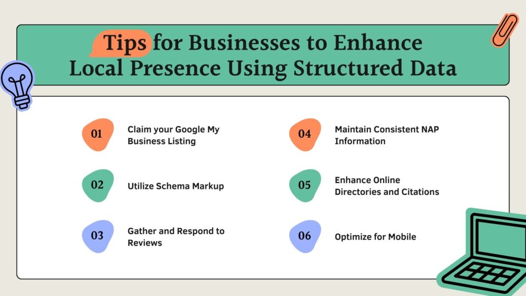infographic illustarting tips for businesses to enhance local presence using structured data